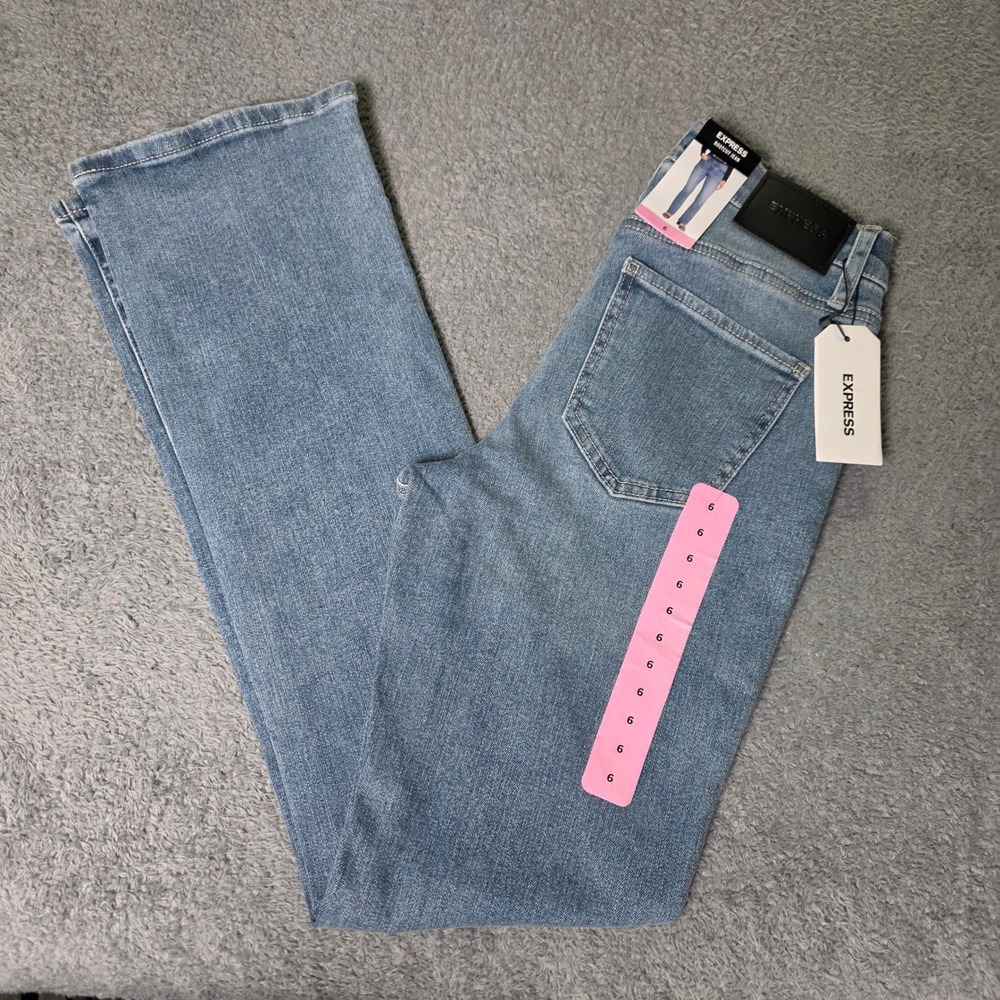 Express Womens 6 Bootcut Jeans Light Wash Blue Stretch Mid Rise Denim
